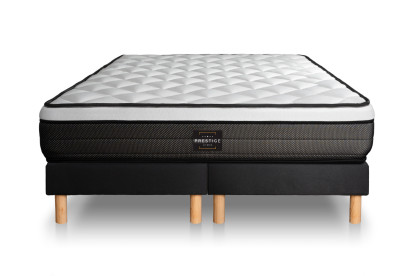 Pack lit complet 200x200 cm - Matelas + 2 Sommiers Noirs + 2 oreillers + Couette - Suite