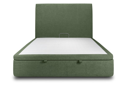 Lit coffre 140x190 cm avec Tête de lit tapissée - Tissu Toile natté Vert Kaki