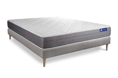 Ensemble Matelas Sommier 140x200 cm - Sommier Gris (en kit) - Actimemo Dream