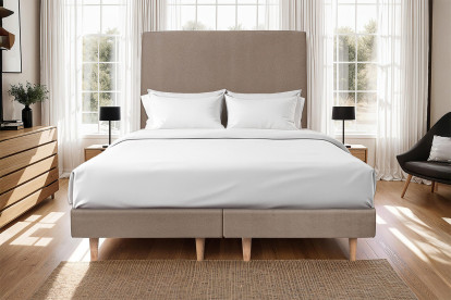 Lit 2x 100x200 cm - Sommier tapissier H29 cm + tête de lit tapissée - Tissu Velours Taupe