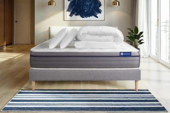 Pack lit complet 160x200 cm - Matelas + Sommier Gris (en kit) + 2 oreillers + Couette - Actiflex Zen