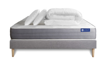Pack lit complet 200x200 cm - Matelas + Sommier Gris (en kit) + 2 oreillers + Couette - Actilatex Dream