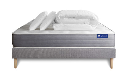 Pack lit complet 200x200 cm - Matelas + Sommier Gris (en kit) + 2 oreillers + Couette - Actilatex Dream
