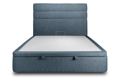 Lit coffre 140x190 cm avec Tête de lit à lignes - Tissu Bouclette Bleu