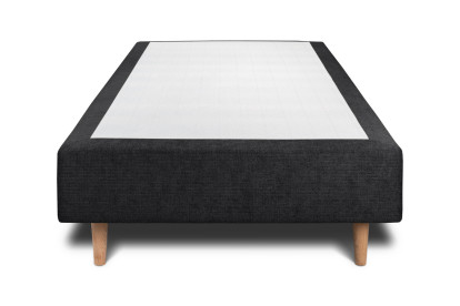 Lit 90x190 cm - Sommier tapissier H35 cm + tête de lit à lignes - Tissu Toile natté Noir