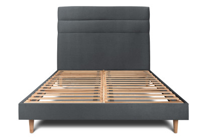 Lit 150x200 cm - Sommier à lattes H29 cm + tête de lit à lignes - Tissu Velours Gris Anthracite
