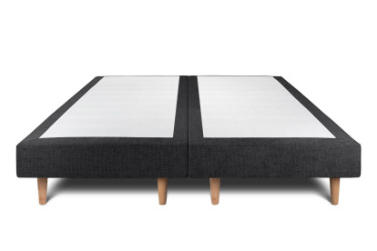 Lit 2x 80x200 cm - Sommier tapissier H29 cm + tête de lit à lignes - Tissu Toile natté Noir
