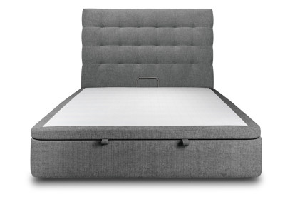 Lit coffre 140x190 cm avec Tête de lit capitonnée - Tissu Toile natté Gris Anthracite