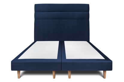 Lit 2x 90x200 cm - Sommier tapissier H29 cm + tête de lit à lignes - Tissu Velours Bleu Océan