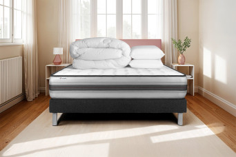 Pack lit complet 160x200 cm - Matelas + Sommier Noir (en kit) + 2 oreillers + Couette - Vitalpower Recover