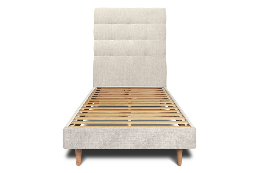 Lit 90x190 cm avec Tête de lit capitonnée - Tissu Toile natté