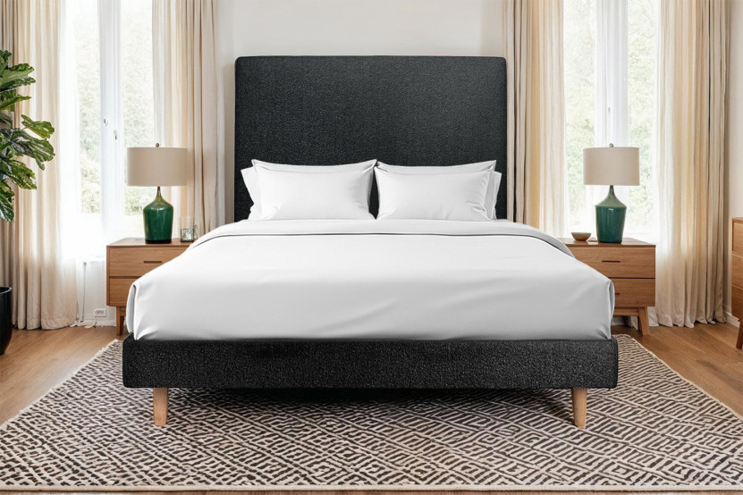 Lit 150x190 cm avec Tête de lit tapissée - Tissu Bouclette