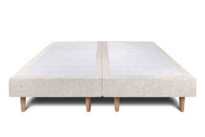 Lit 2x 80x200 cm - Sommier tapissier H29 cm + tête de lit à lignes - Tissu Toile natté Beige Clair