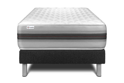 Ensemble Matelas Sommier 90x190 cm - Sommier Noir (déjà monté) - Vitalmemo Back
