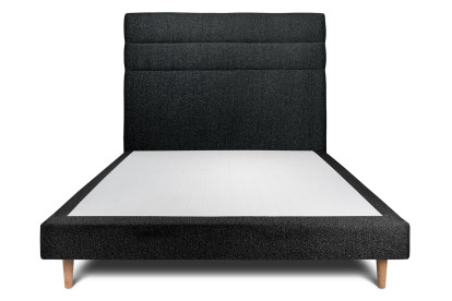 Lit 135x190 cm - Sommier tapissier H29 cm + tête de lit à lignes - Tissu Bouclette Noir