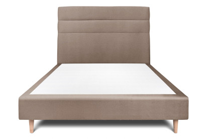 Lit 135x190 cm - Sommier tapissier H35 cm + tête de lit à lignes - Tissu Velours Taupe