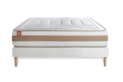 Ensemble Matelas Sommier 140x190 cm - Sommier Blanc (en kit) - Le Tendre