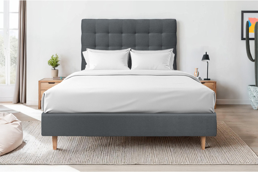 Lit 150x190 cm avec Tête de lit capitonnée - Tissu Velours