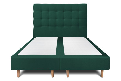 Lit 2x 90x200 cm - Sommier tapissier H35 cm + tête de lit capitonnée - Tissu Velours Vert