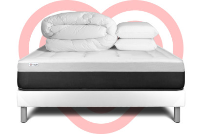 Pack lit complet 180x200 cm - Matelas + Sommier Blanc (en kit) + 2 oreillers + Couette - Vital Form