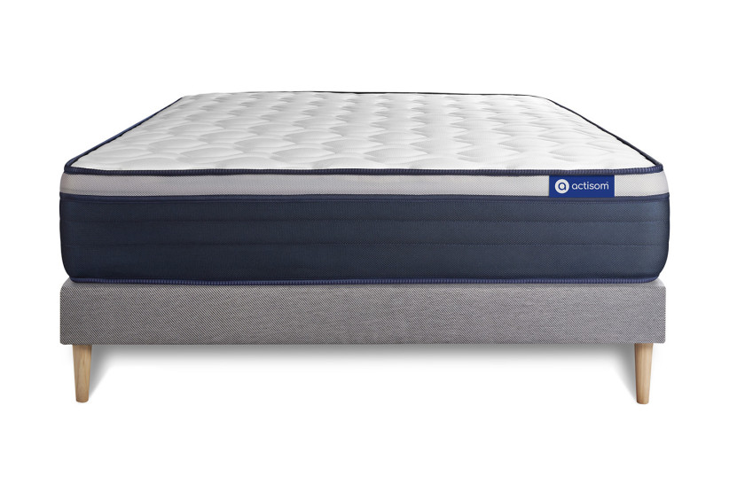 Ensemble Matelas Sommier 200x200 cm - Sommier Gris (en kit) - Actimemo Max