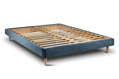 Lit 160x200 cm - Sommier à lattes H29 cm + tête de lit tapissée - Tissu Bouclette Bleu