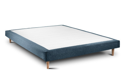 Lit 140x200 cm - Sommier tapissier H29 cm + tête de lit à lignes - Tissu Bouclette Bleu