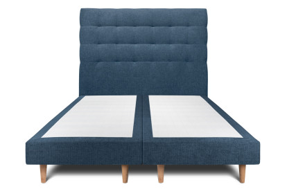 Lit 2x 90x200 cm - Sommier tapissier H29 cm + tête de lit capitonnée - Tissu Toile natté Bleu Océan