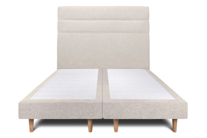 Lit 2x 100x200 cm - Sommier tapissier H29 cm + tête de lit à lignes - Tissu Toile natté Beige Clair