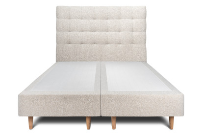 Lit 2x 100x200 cm - Sommier tapissier H35 cm + tête de lit capitonnée - Tissu Bouclette Beige Clair