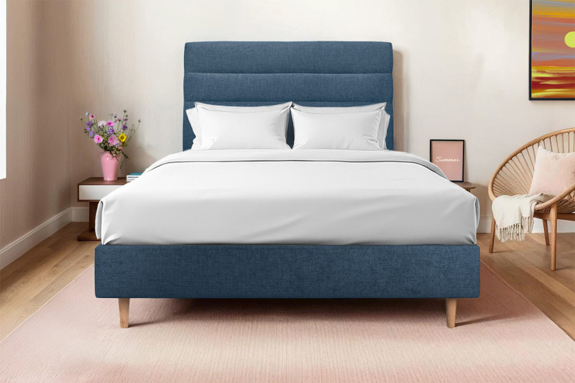 Tête de lit 200 cm Lignes - Tissu Toile Natté Bleu Ocean