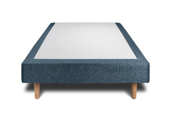 Lit 90x200 cm - Sommier tapissier H29 cm + tête de lit tapissée - Tissu Bouclette Bleu