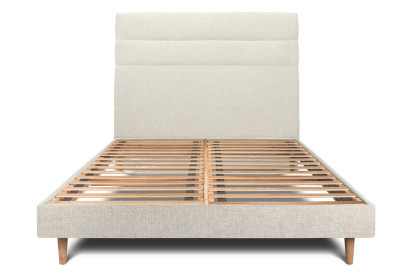 Lit 150x200 cm - Sommier à lattes H29 cm + tête de lit à lignes - Tissu Toile natté Beige Clair