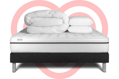 Pack lit complet 140x200 cm - Matelas + Sommier Noir (en kit) + 2 oreillers + Couette - Vital Spa