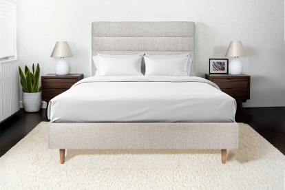 Tête de lit 160 cm Lignes - Tissu Bouclette Beige Clair