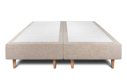 Lit 2x 100x200 cm - Sommier tapissier H35 cm + tête de lit capitonnée - Tissu Toile natté Beige Brun
