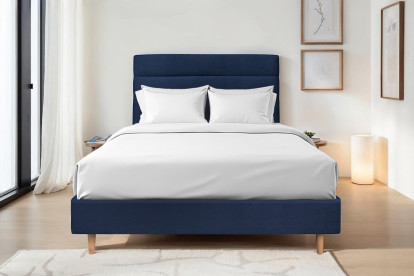 Tête de lit 135 cm Lignes - Tissu Velours Bleu Ocean
