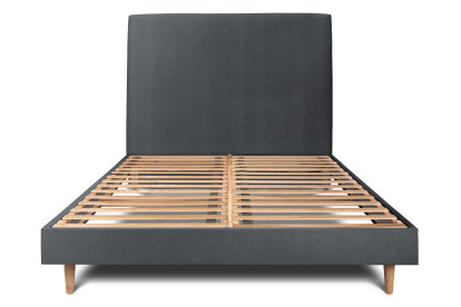 Lit 160x200 cm - Sommier à lattes H29 cm + tête de lit tapissée - Tissu Velours Gris Anthracite