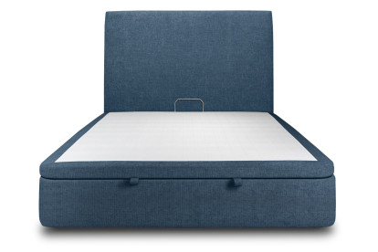 Lit coffre 200x200 cm avec Tête de lit tapissée - Tissu Toile natté Bleu Océan