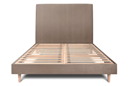 Lit 150x190 cm - Sommier à lattes H29 cm + tête de lit tapissée - Tissu Velours Taupe