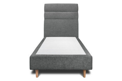 Lit 90x200 cm - Sommier tapissier H35 cm + tête de lit à lignes - Tissu Toile natté Gris Anthracite