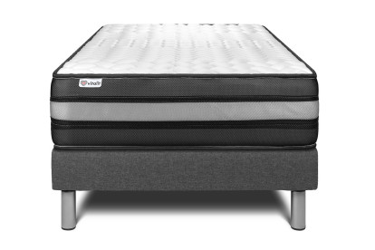 Ensemble Matelas Sommier 90x200 cm - Sommier Gris (déjà monté) - Vital Power Zen