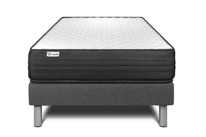 Ensemble Matelas Sommier 90x200 cm - Sommier Gris (déjà monté) - Vitalpower
