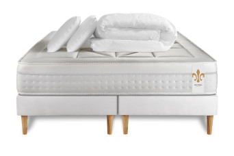 Pack lit complet 160x200 cm - Matelas + 2 Sommiers Blancs + 2 oreillers + Couette - Vingt-Huit