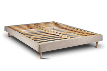 Lit 200x200 cm - Sommier à lattes H29 cm + tête de lit à lignes - Tissu Toile natté Beige Brun