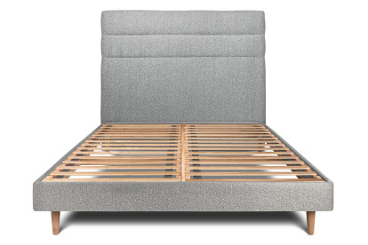 Lit 160x200 cm - Sommier à lattes H29 cm + tête de lit à lignes - Tissu Bouclette Gris