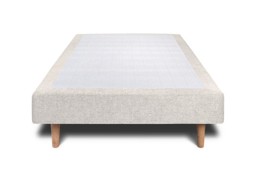 Lit 90x190 cm avec Tête de lit capitonnée - Tissu Toile natté