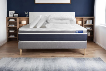 Pack lit complet 140x200 cm - Matelas + Sommier Gris (en kit) + 2 oreillers + Couette - Actiflex Confort