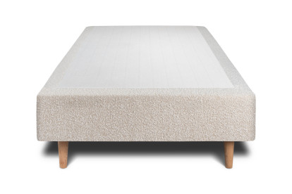 Lit 90x190 cm - Sommier tapissier H35 cm + tête de lit à lignes - Tissu Bouclette Beige Clair