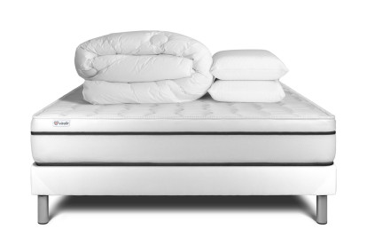 Pack lit complet 200x200 cm - Matelas + Sommier Blanc (en kit) + 2 oreillers + Couette - Vital Spa
